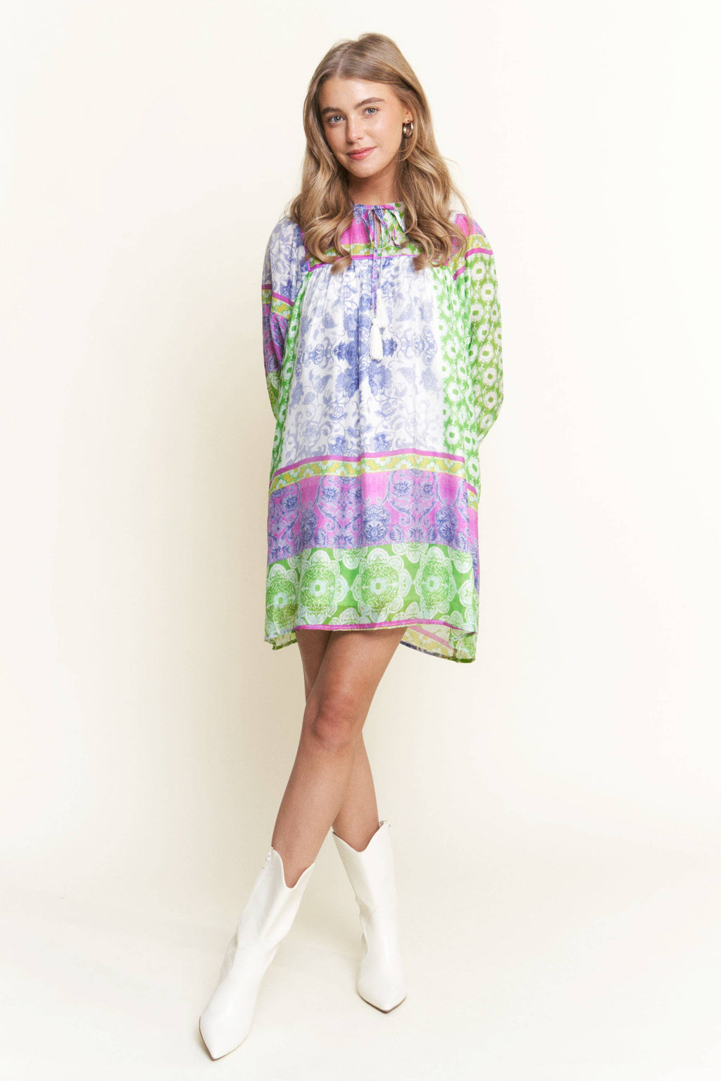 MULTI PATTERN TUNIC DRESS