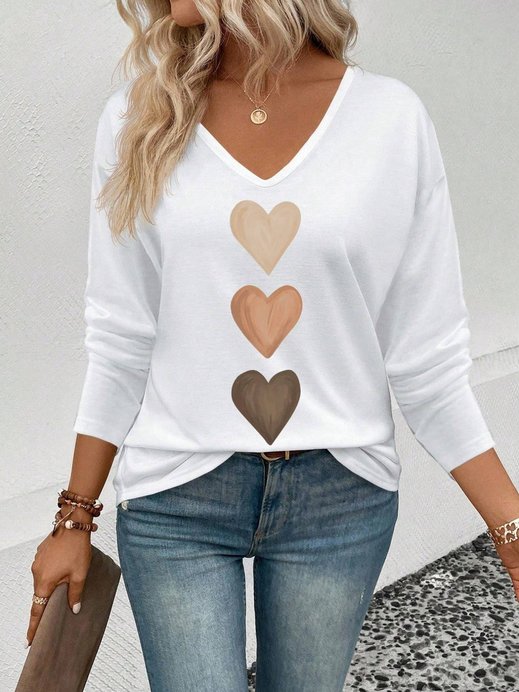 Valentine's Day heart print long-sleeve T-shirt top