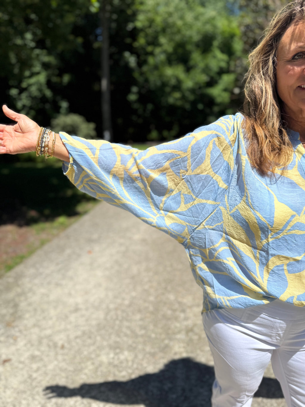 Yellow and Blue long sleeve Blouse