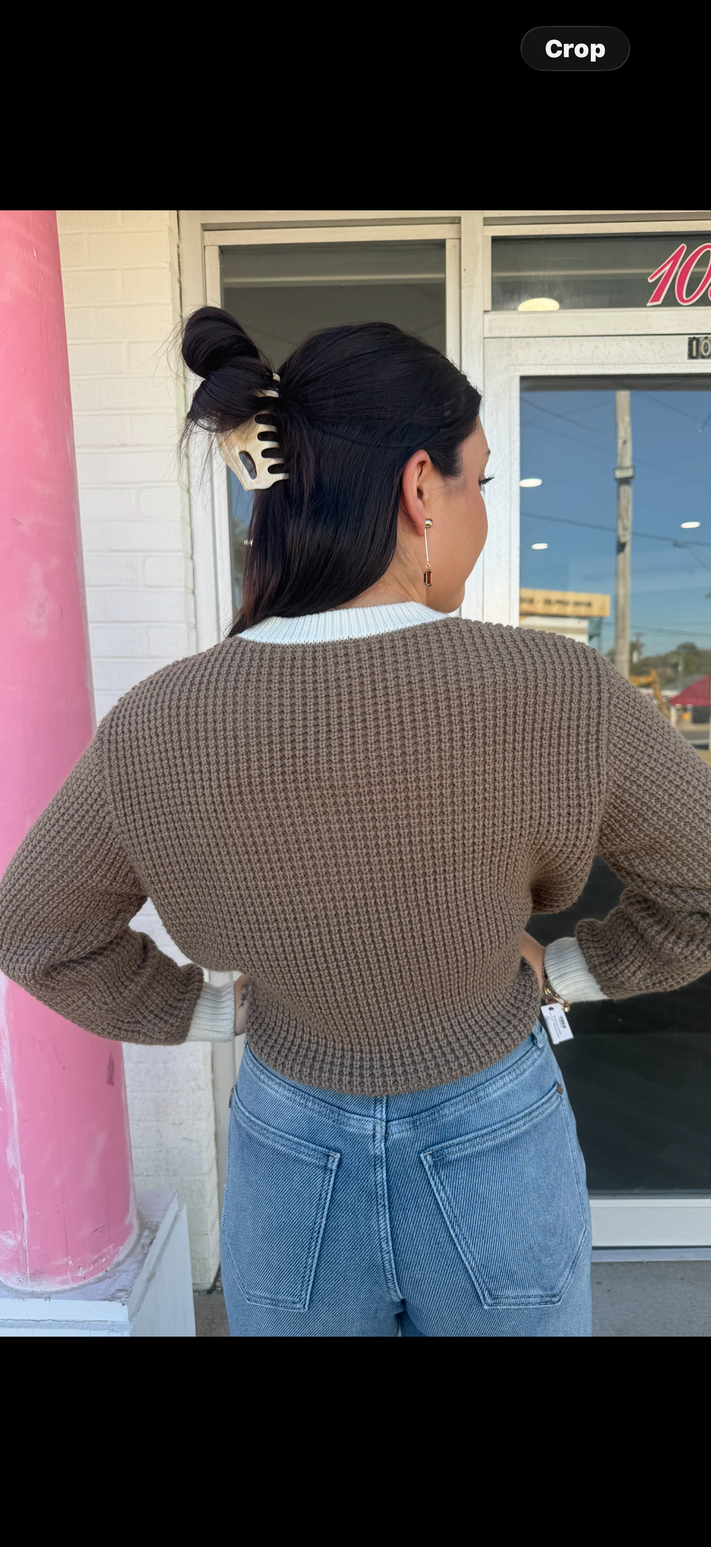 Coffee Knit Sweater Cropped