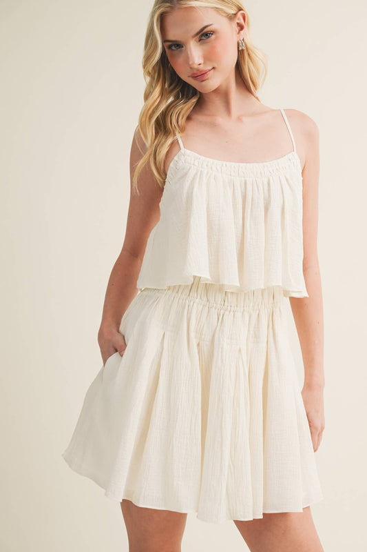 SMOCKED WAIST CAMI MINI DRESS