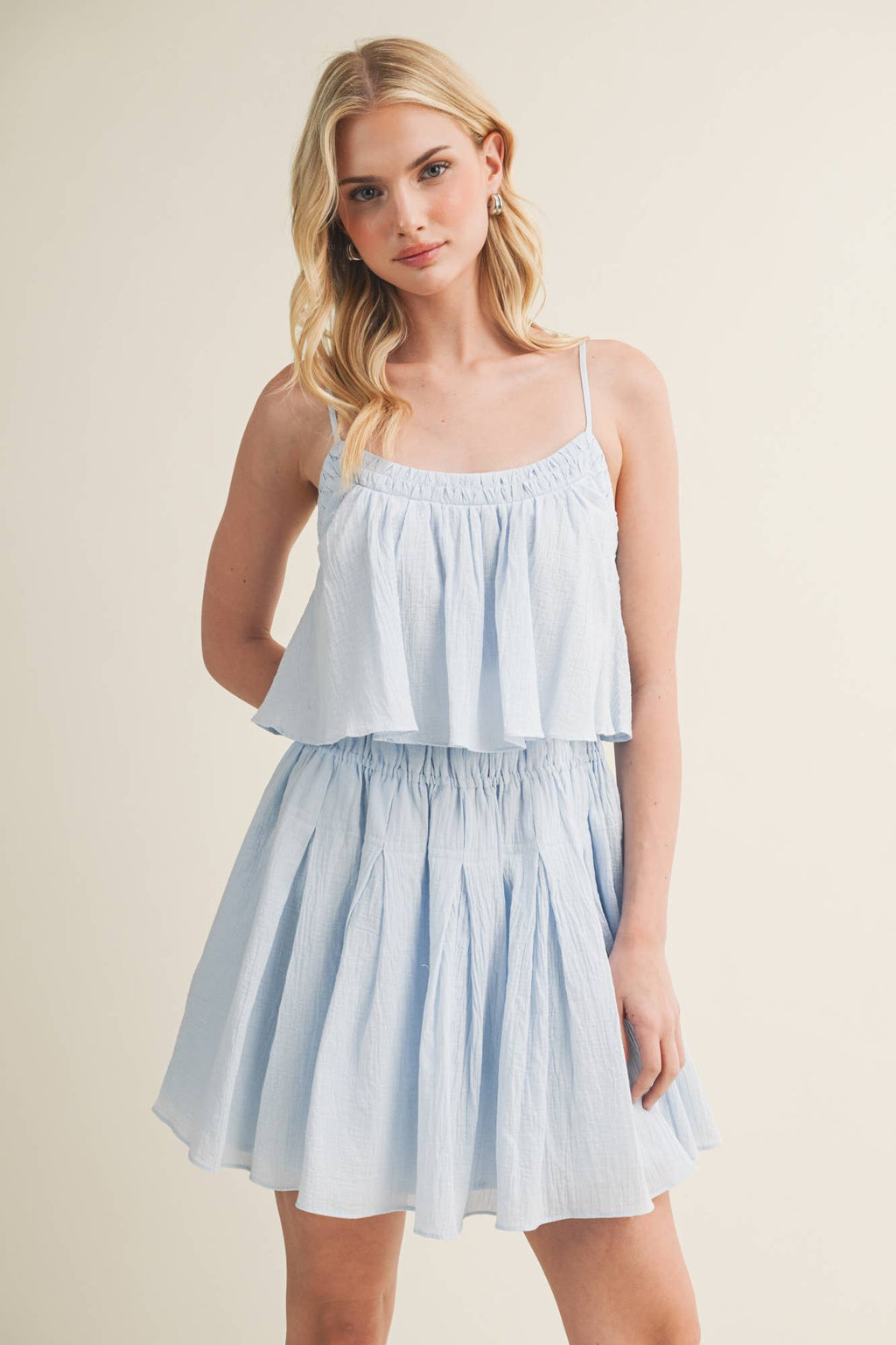 SMOCKED WAIST CAMI MINI DRESS