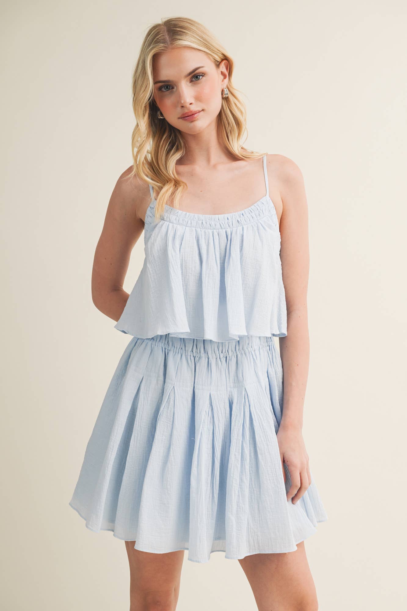 SMOCKED WAIST CAMI MINI DRESS