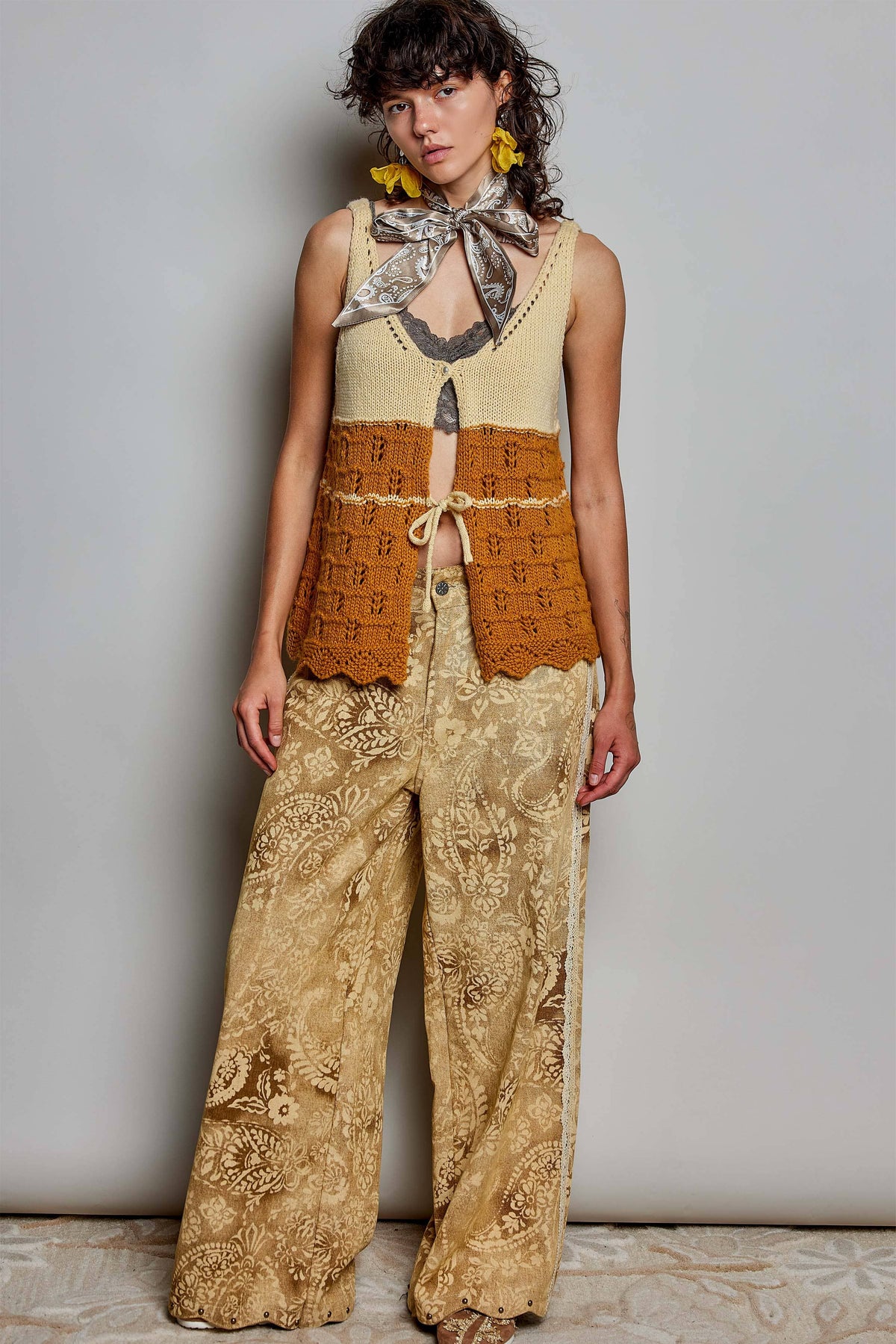 Vintage Washed Raw Edge Elastic Waist Straight Pants