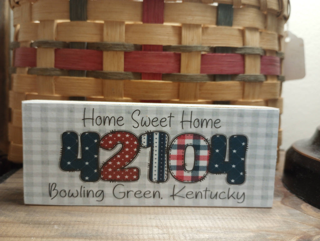 Patriotic Hometown Zip Code Mini Wood Block Sign