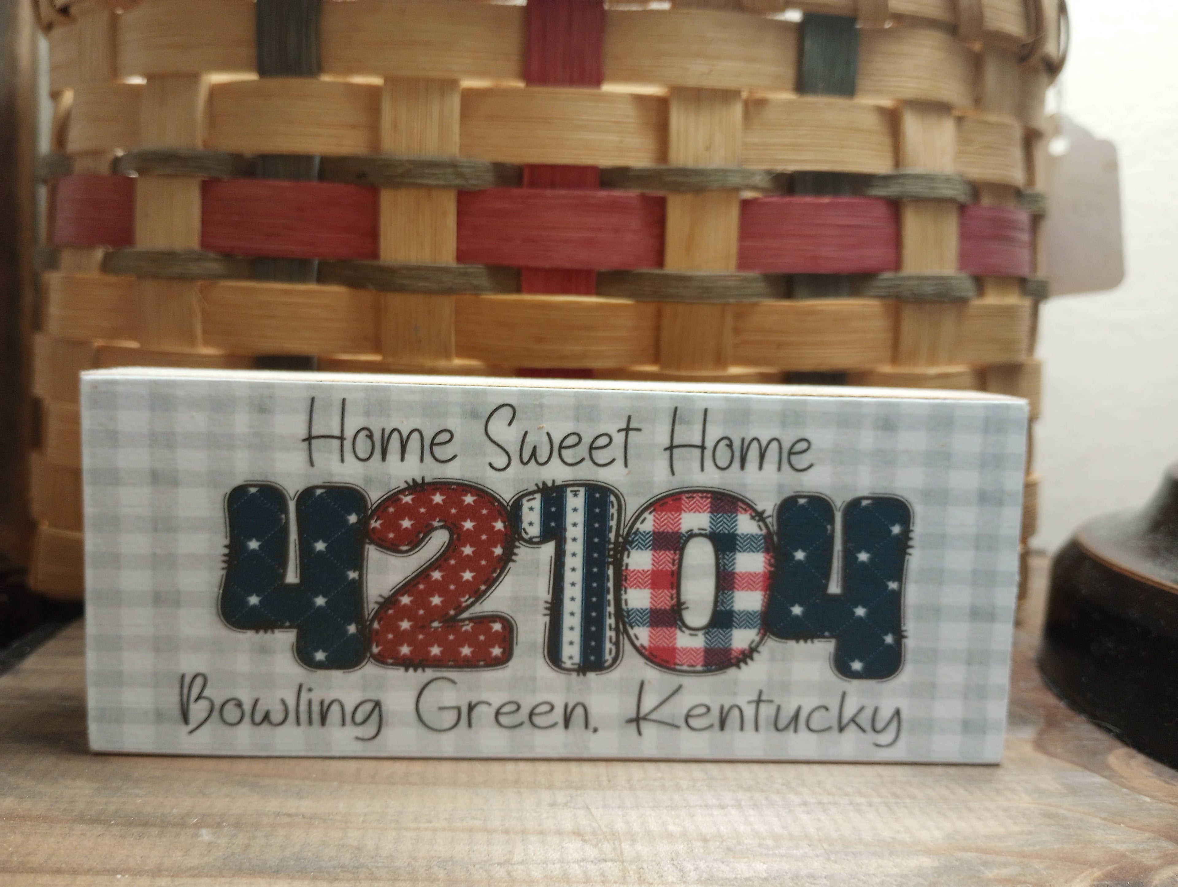 Patriotic Hometown Zip Code Mini Wood Block Sign