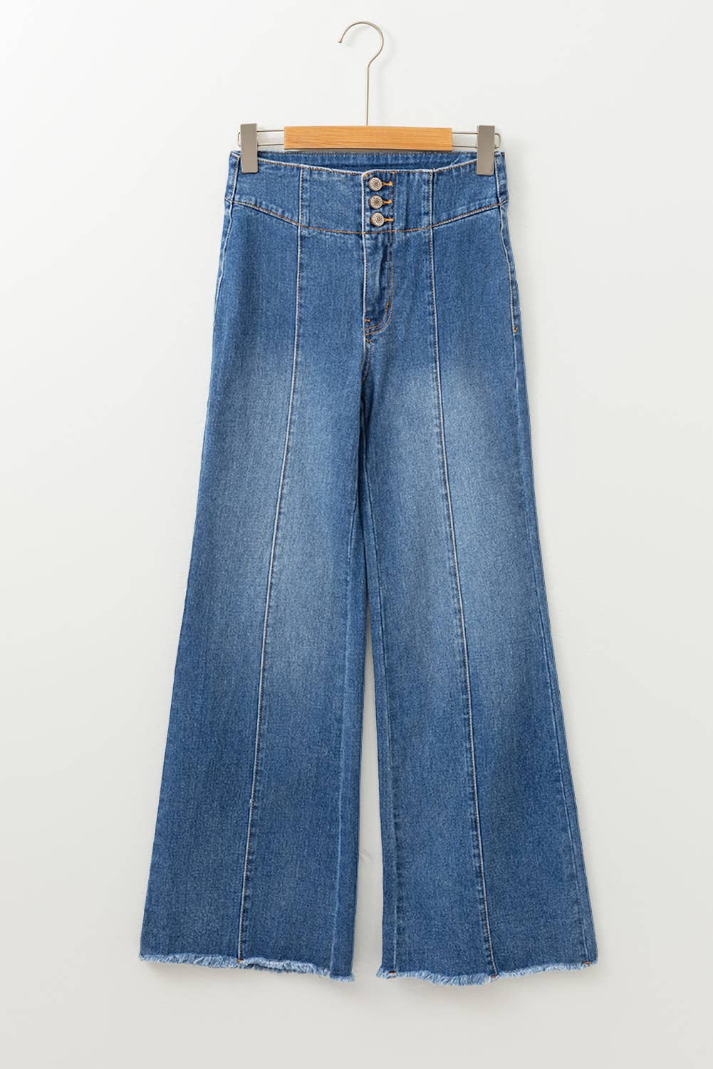 66Western High Waist Button Fly Seamed Raw Hem Flare Jeans