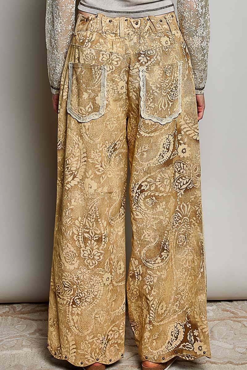 Vintage Washed Raw Edge Elastic Waist Straight Pants