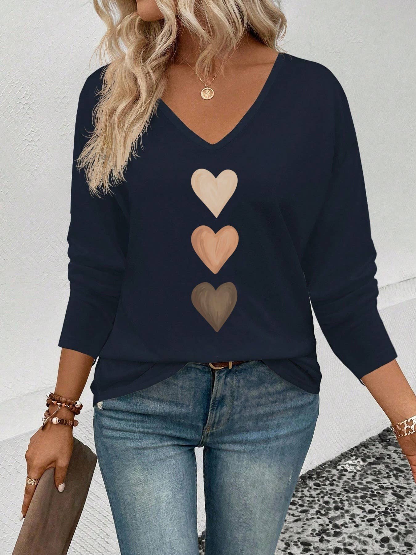 Valentine's Day heart print long-sleeve T-shirt top