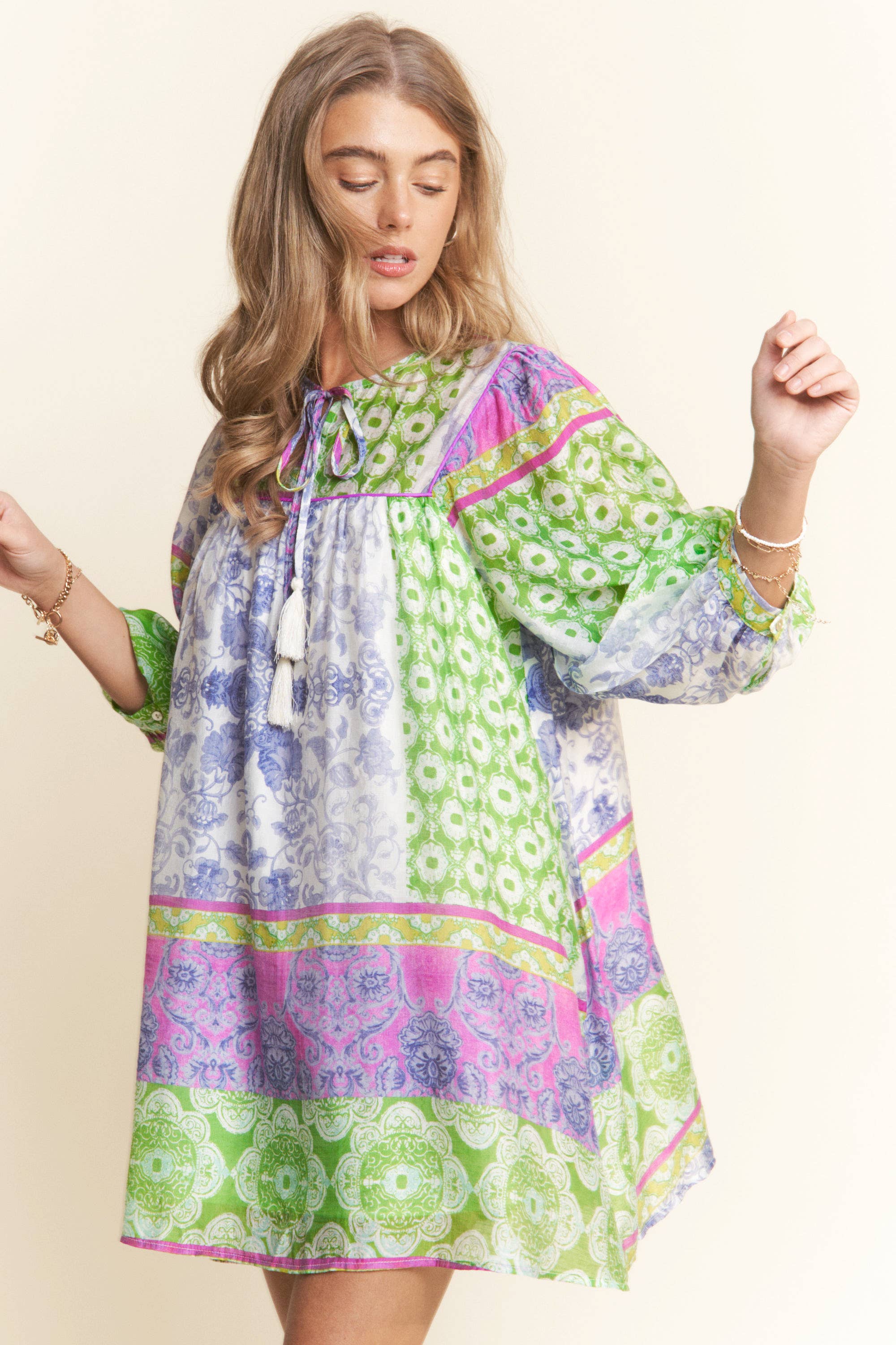 MULTI PATTERN TUNIC DRESS