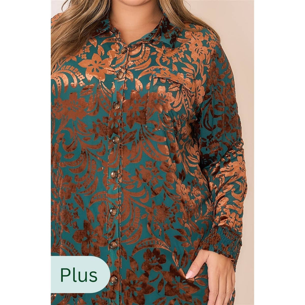 Floral Burnout Velvet Long Sleeve Mini Dress