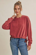 SOFT FADED MINERAL-WASHED SWEATSHIRT WITH CINCHED WAIST