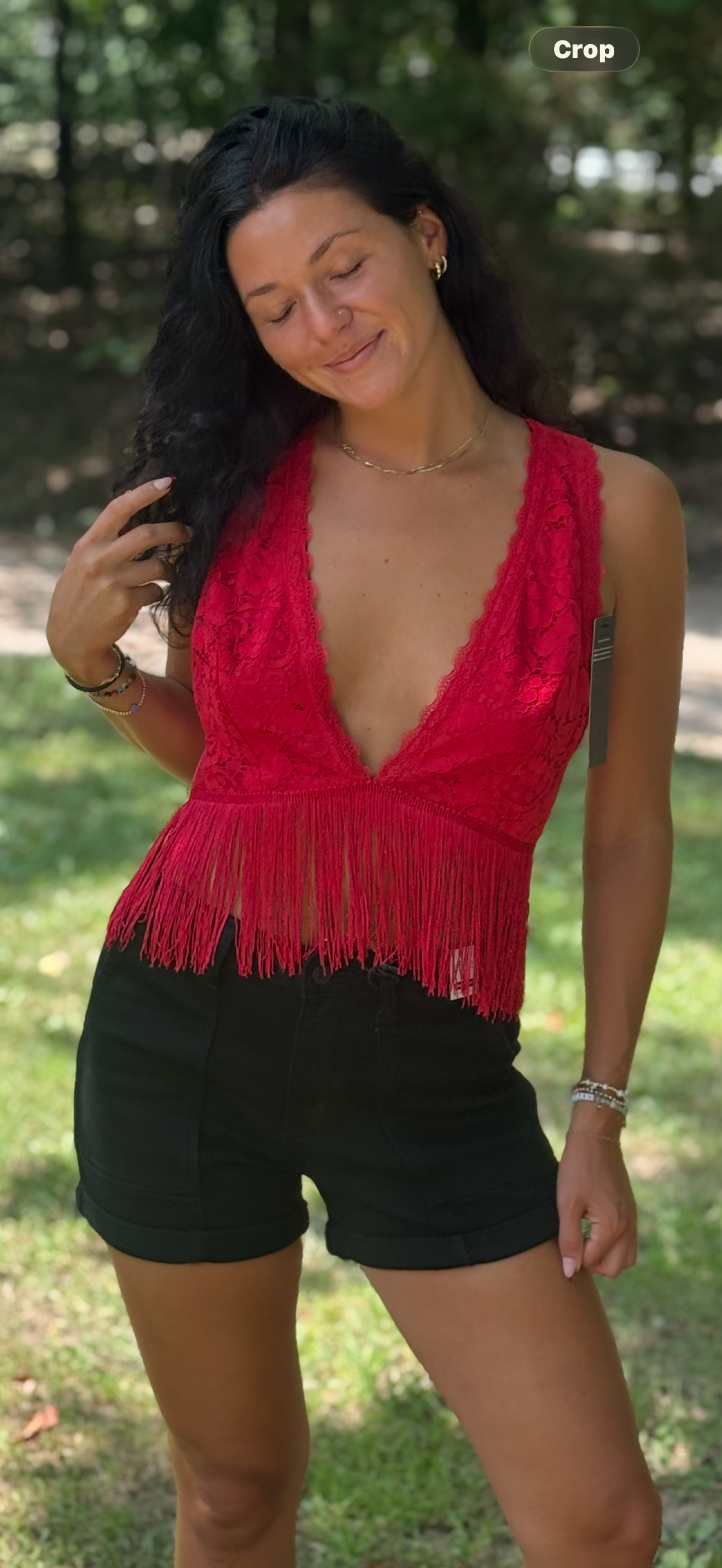 Lace and Fringer Halter Top