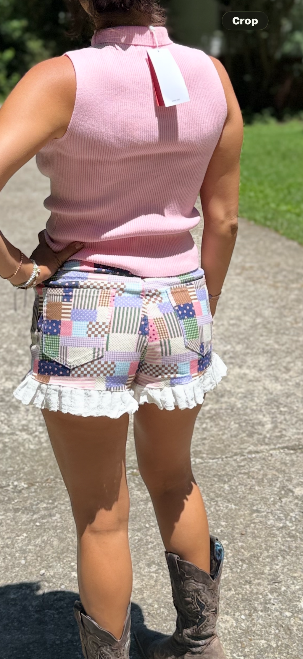 Patchwork Denim Shorts with Ruffles