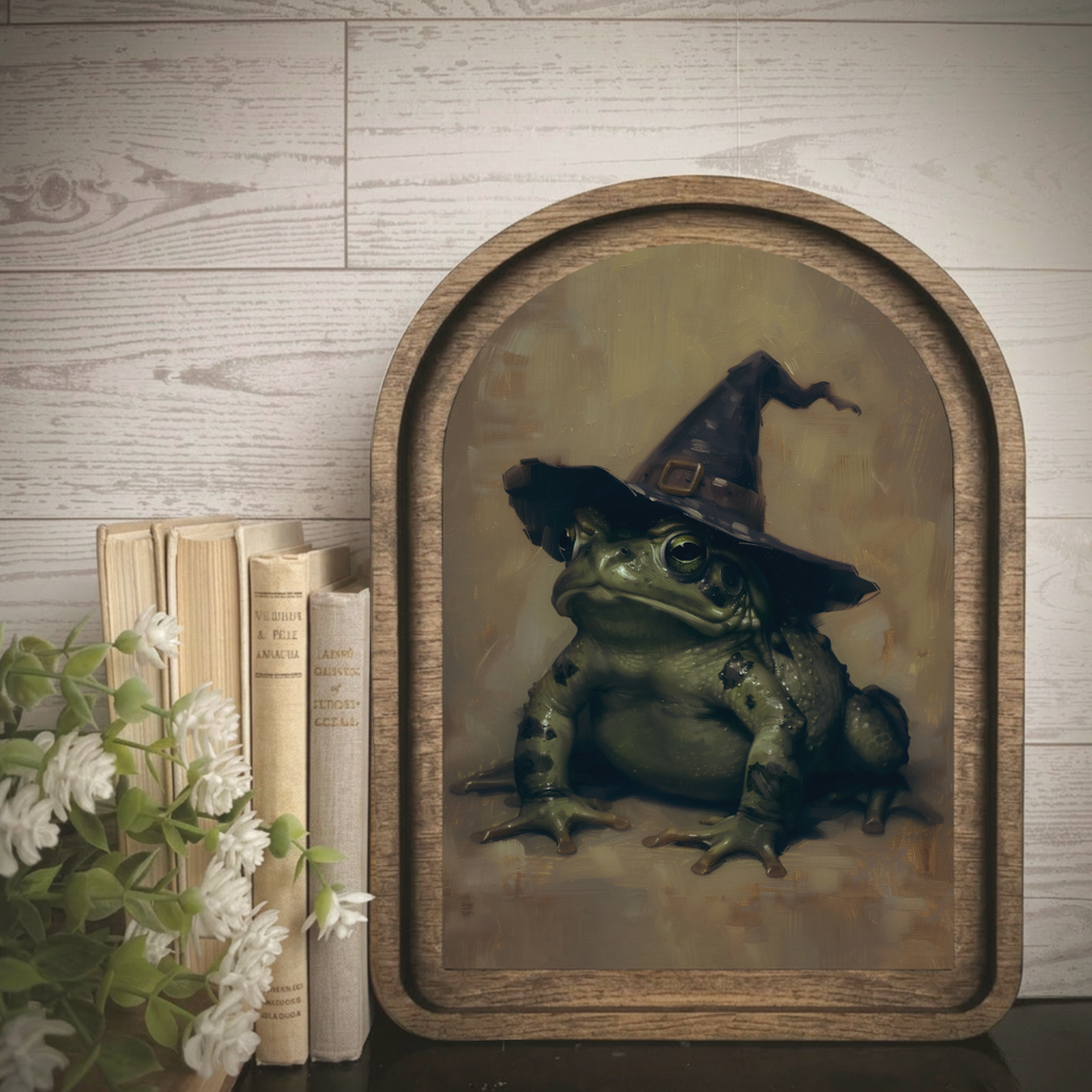 Arch Frame Frog Moody Witch Hat Halloween | Wood & Canvas