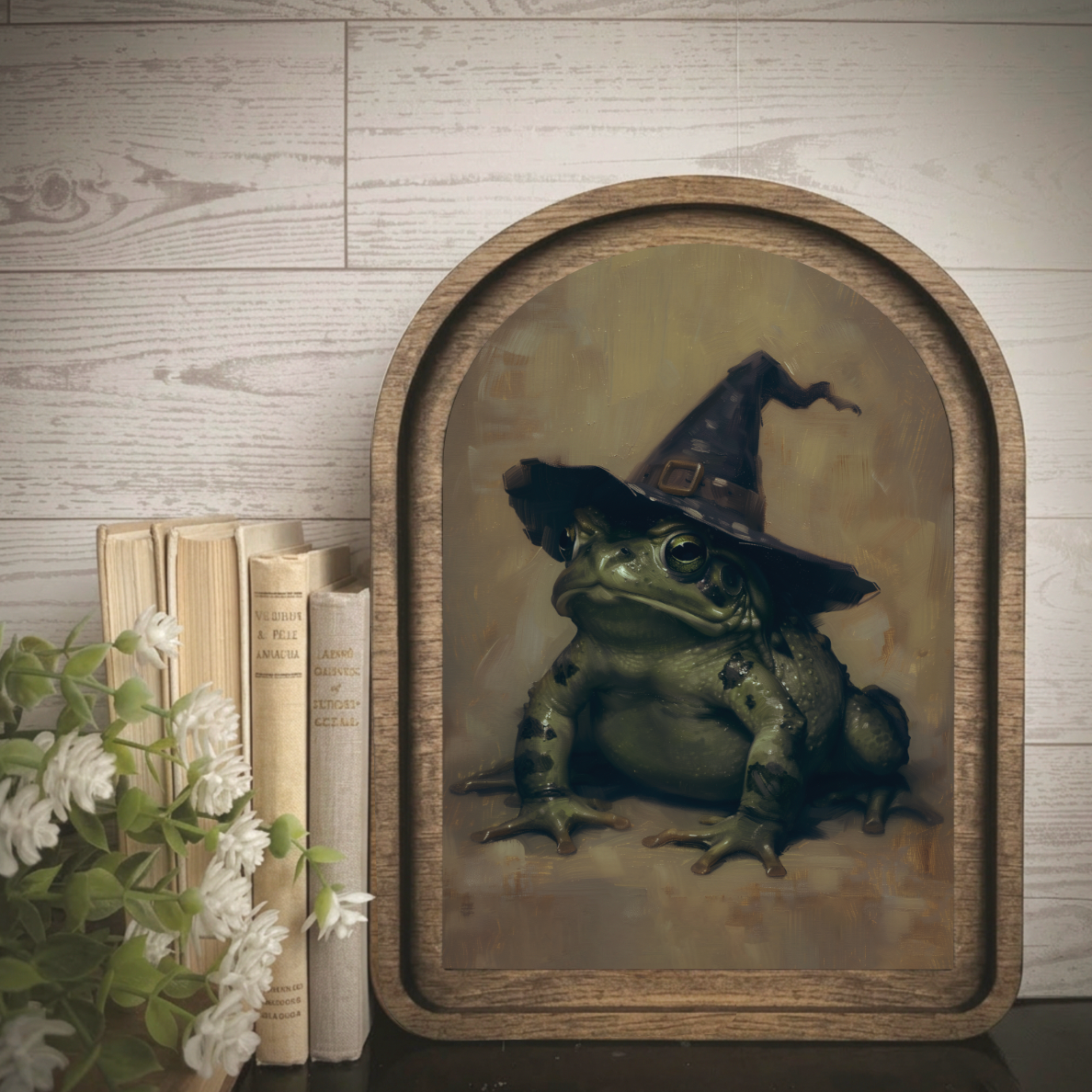 Arch Frame Frog Moody Witch Hat Halloween | Wood & Canvas