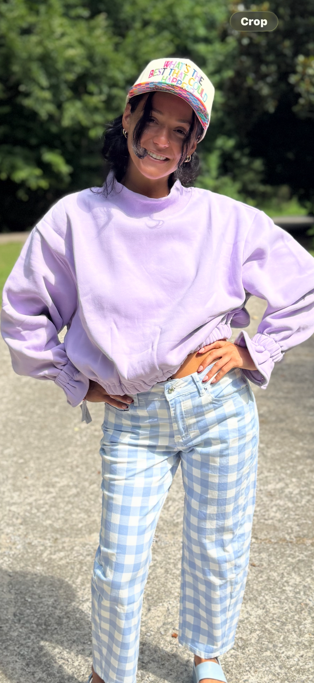 Ruffled Cuff Cropped Terry Sweartshirt