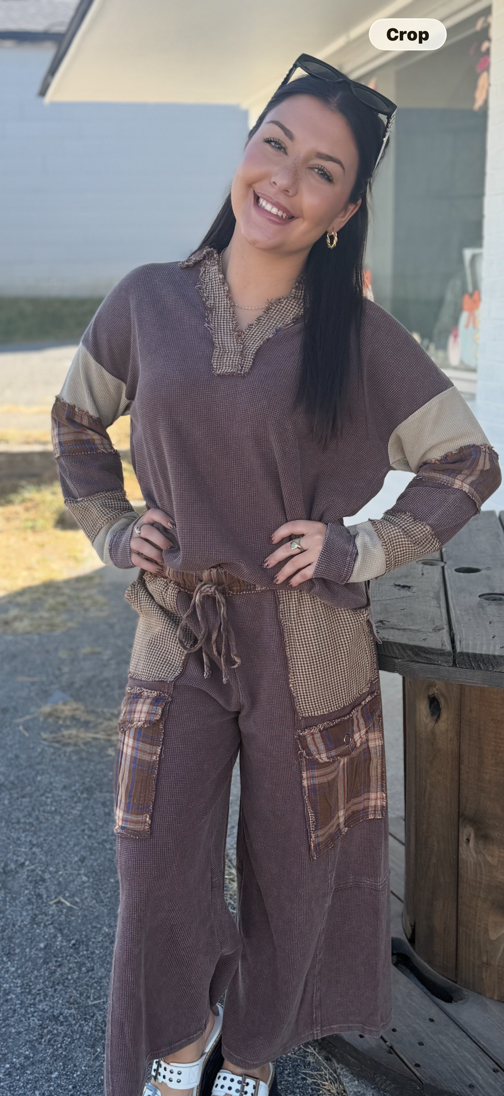 PLAID MIX MINERAL WASHED THERMAL KNIT Set  by Easel