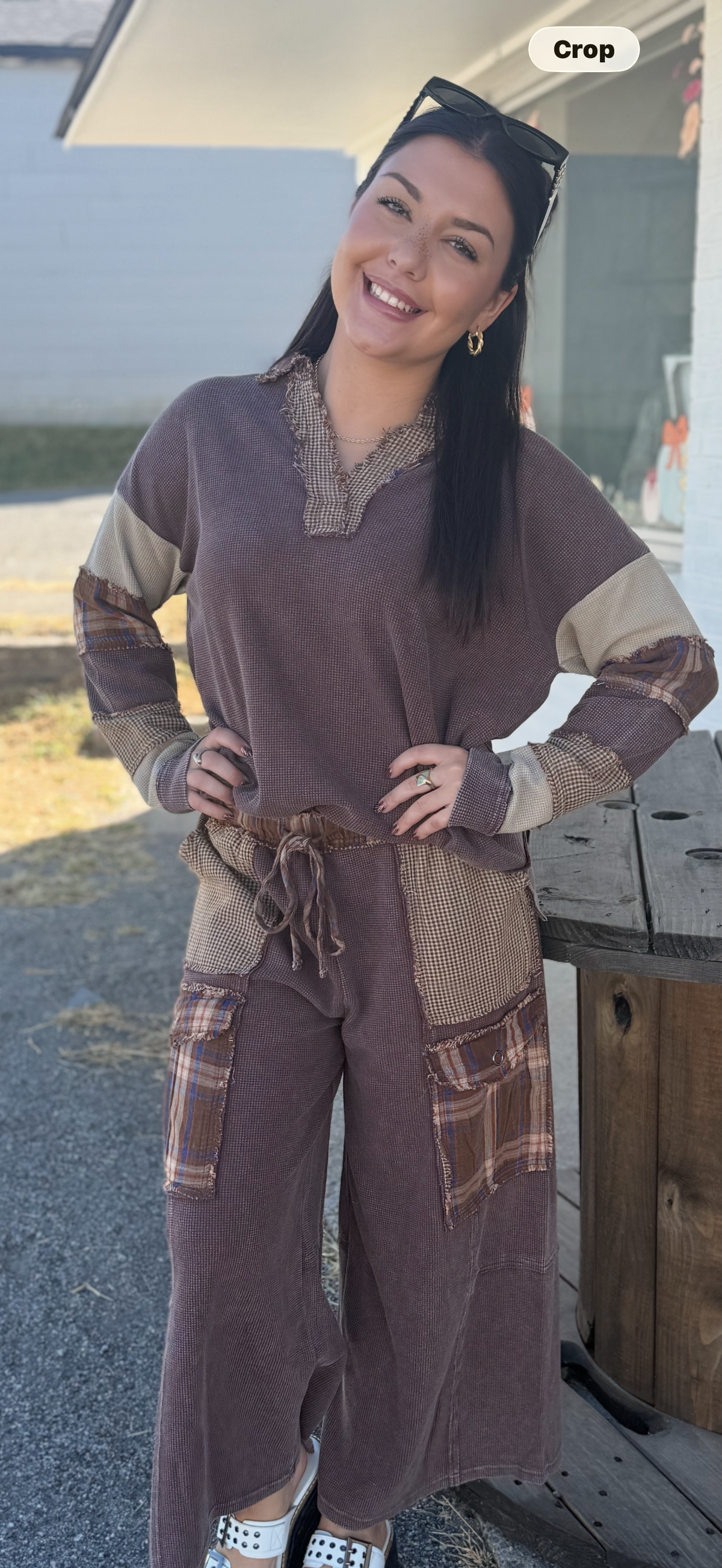 PLAID MIX MINERAL WASHED THERMAL KNIT Set  by Easel