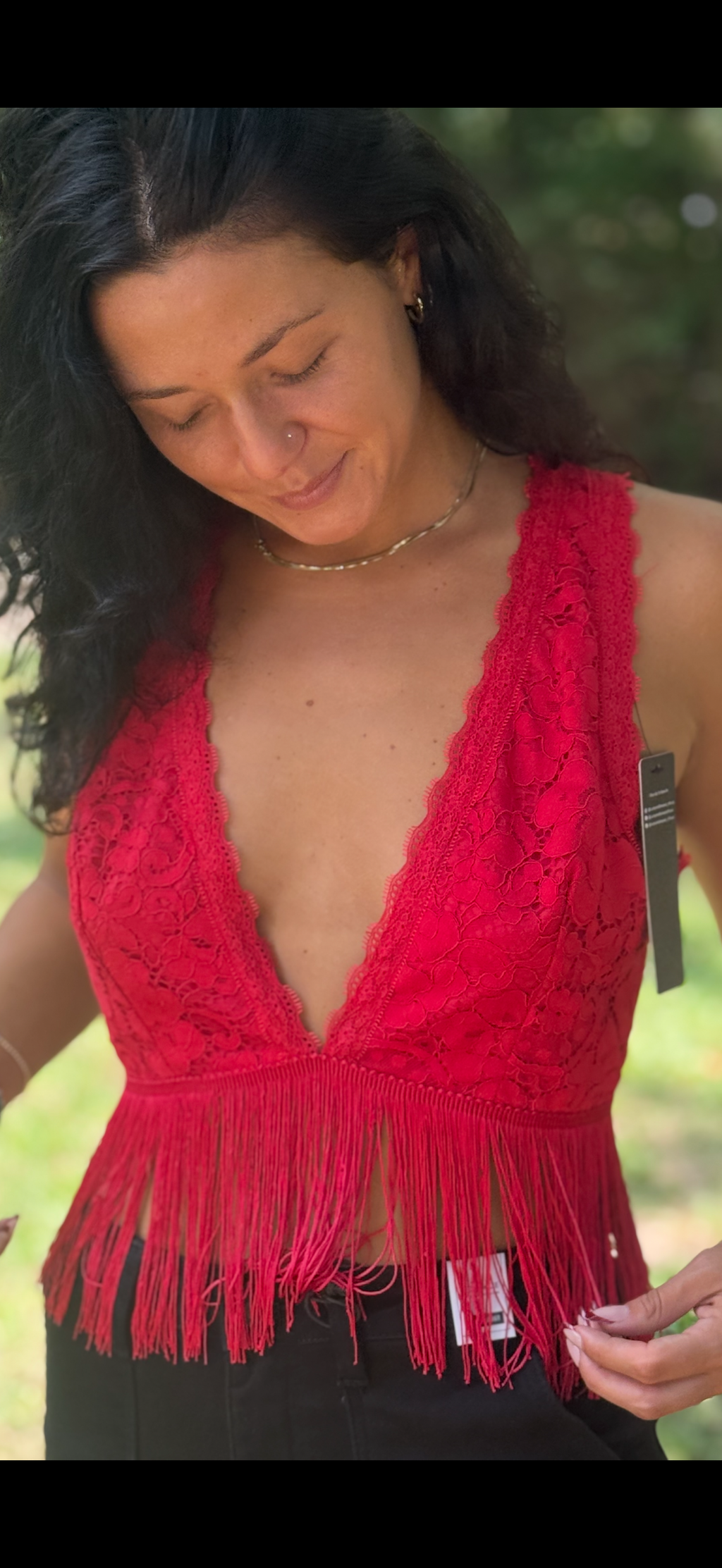 Lace and Fringer Halter Top