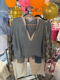 Gray Short Sleeve V-neck Multi color