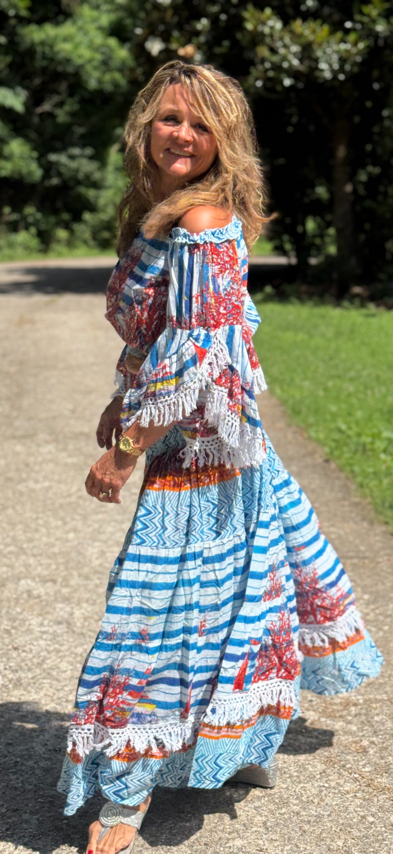 off shoulder smoked waist