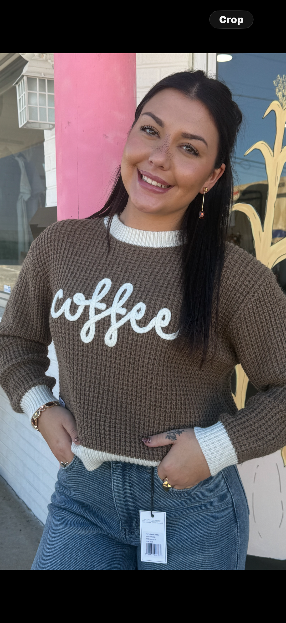 Coffee Knit Sweater Cropped