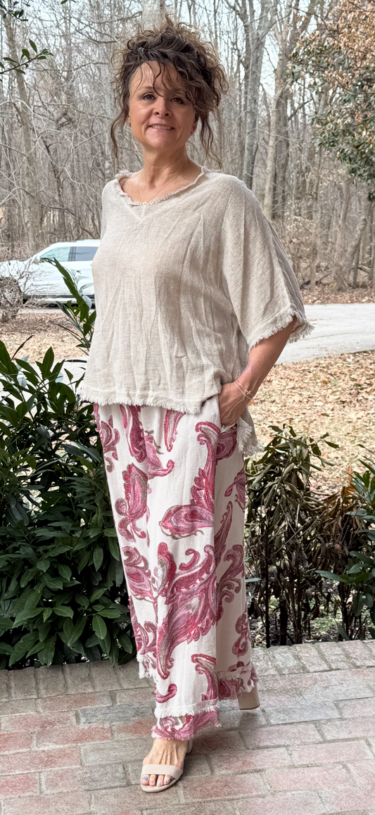 Beige Cotton Top V-neck