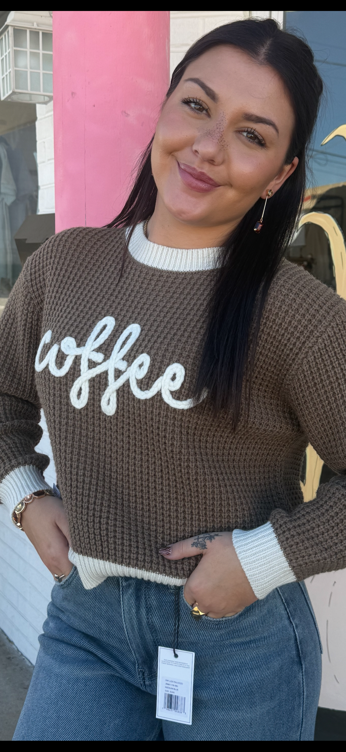 Coffee Knit Sweater Cropped