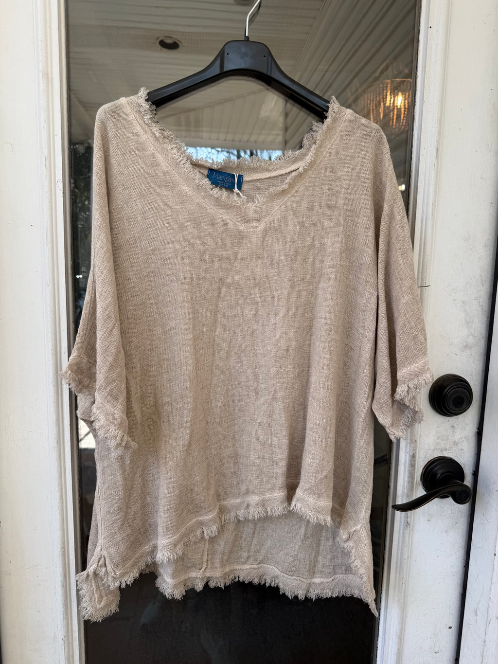 Beige Cotton Top V-neck