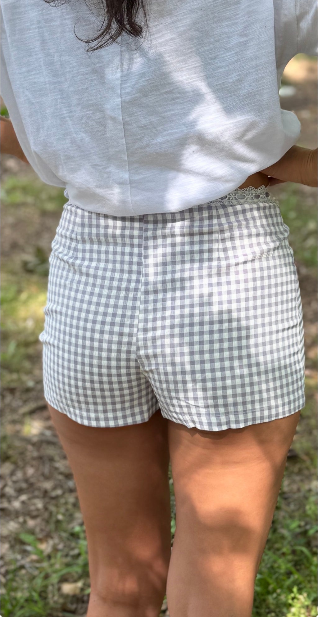 Gingham Scallop Trim Shorts Purple