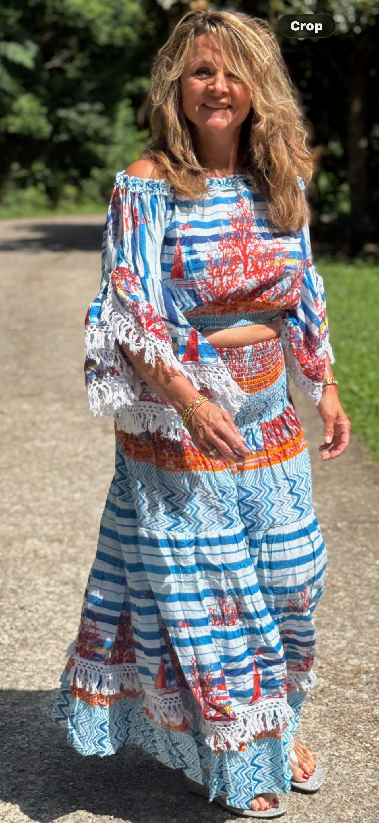 off shoulder smoked waist
