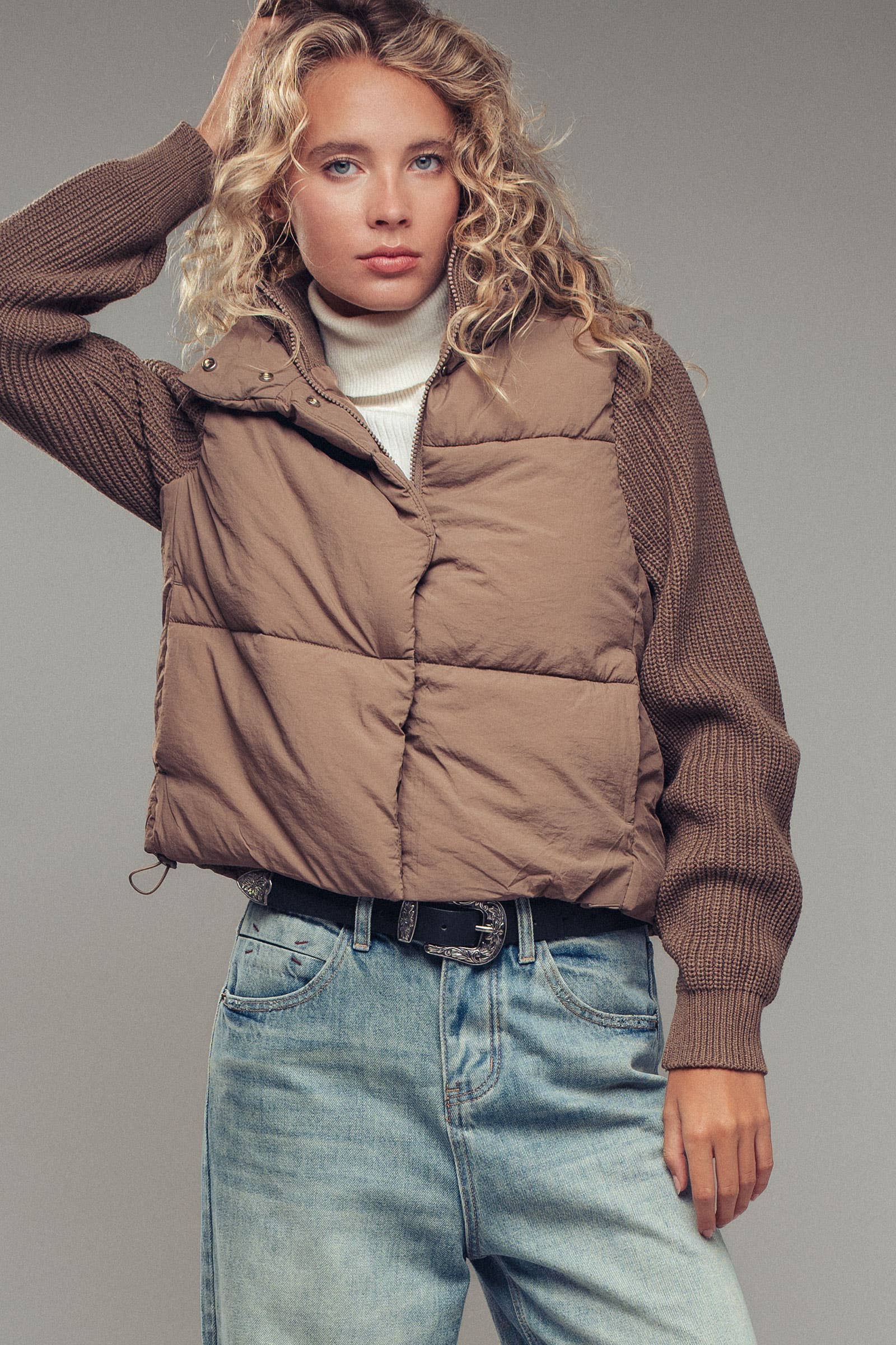 Sweater Knit Sleeves Padded Jacket