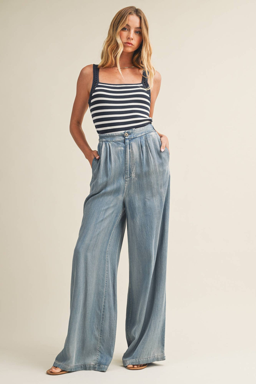 DENIM WIDE LEG PANTS