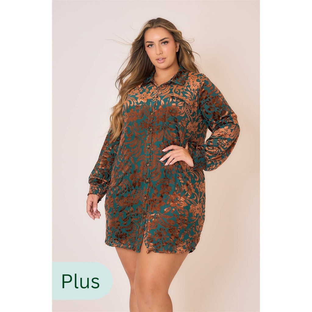 Floral Burnout Velvet Long Sleeve Mini Dress