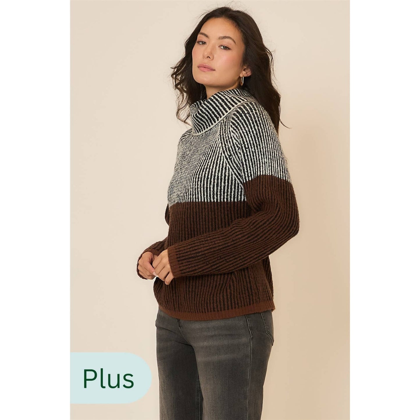 Brushed Rib Knit Cowl Neck Sweater