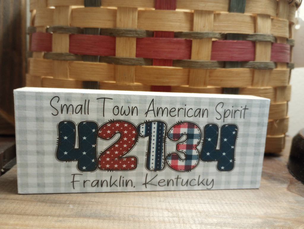 Patriotic Hometown Zip Code Mini Wood Block Sign