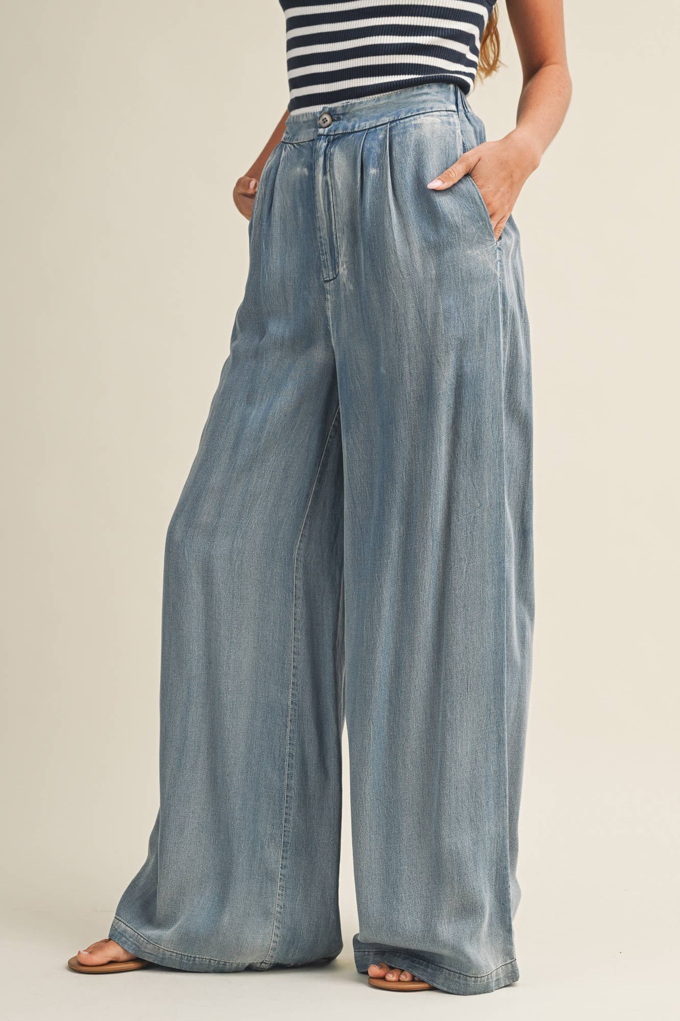 DENIM WIDE LEG PANTS