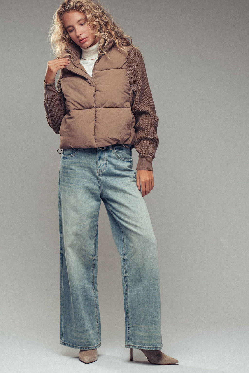 Sweater Knit Sleeves Padded Jacket