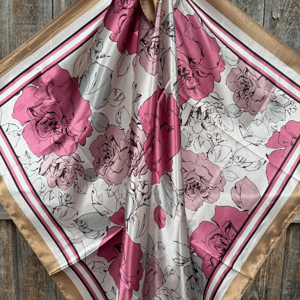 35X35"  Pink Roses Wild Rag / Scarf WR3397
