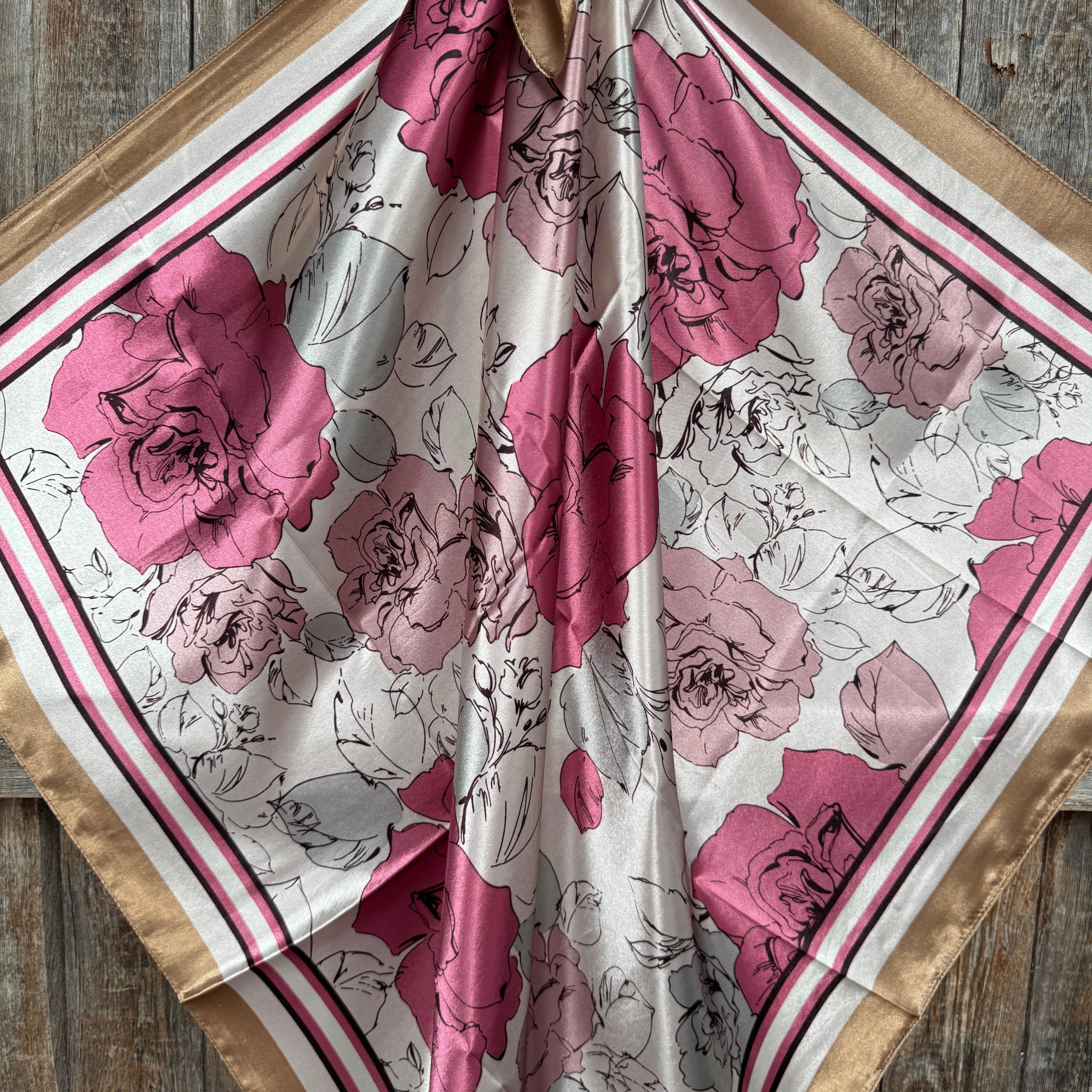 35X35"  Pink Roses Wild Rag / Scarf WR3397