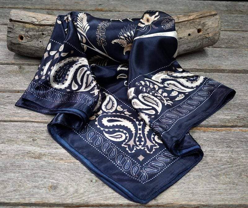 35X35" Blue and Cream Paisley Wild Rag/Scarf WR433
