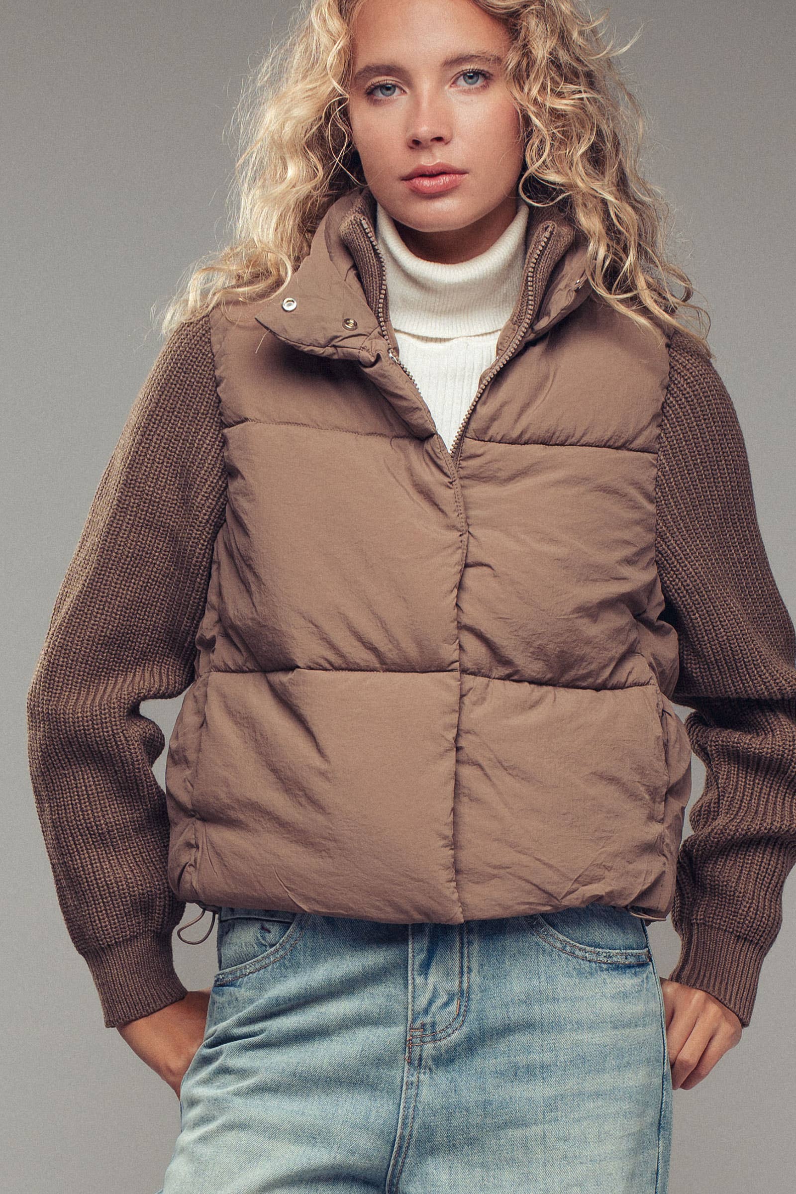 Sweater Knit Sleeves Padded Jacket