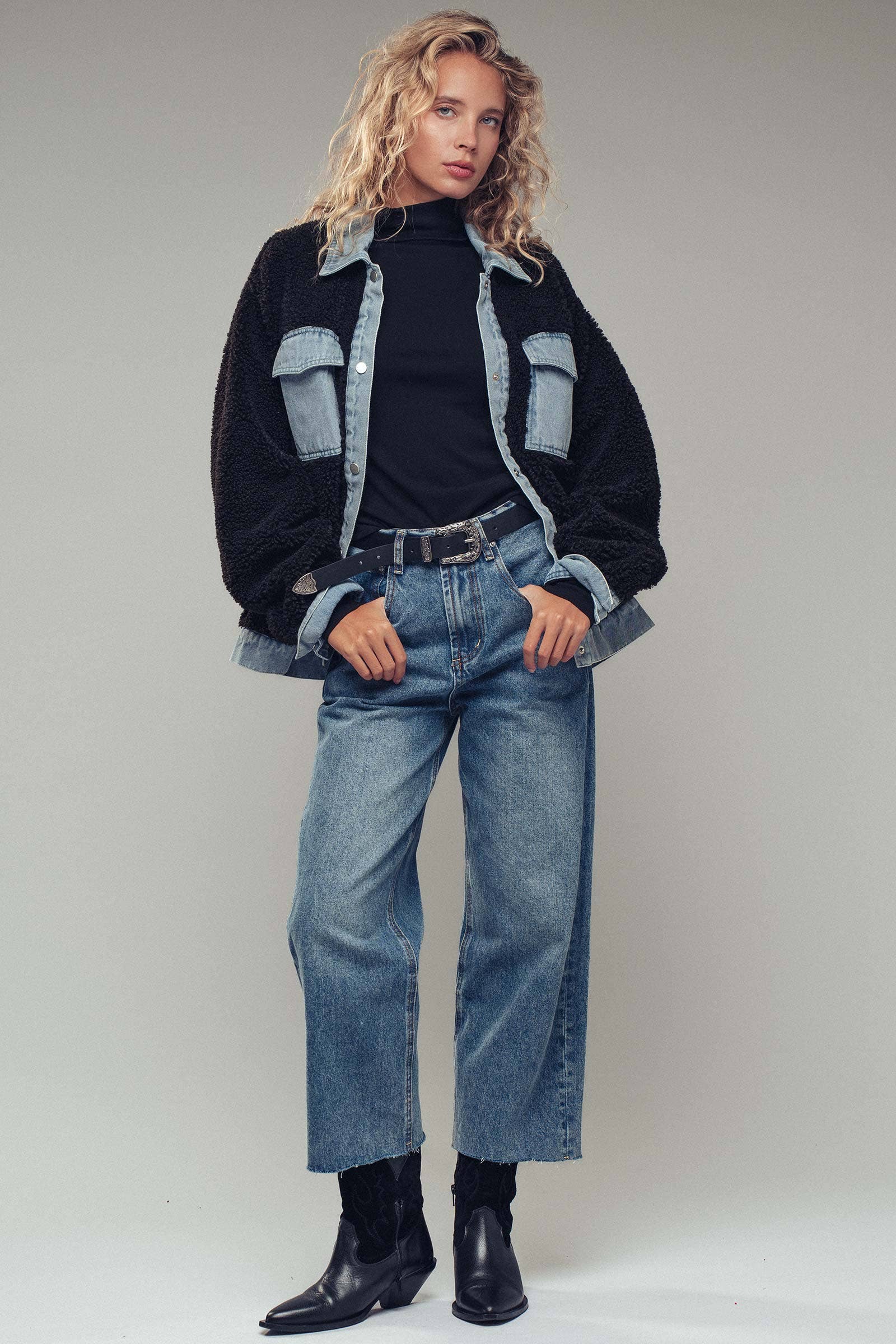 Denim Trim Cozy Sherpa Jacket