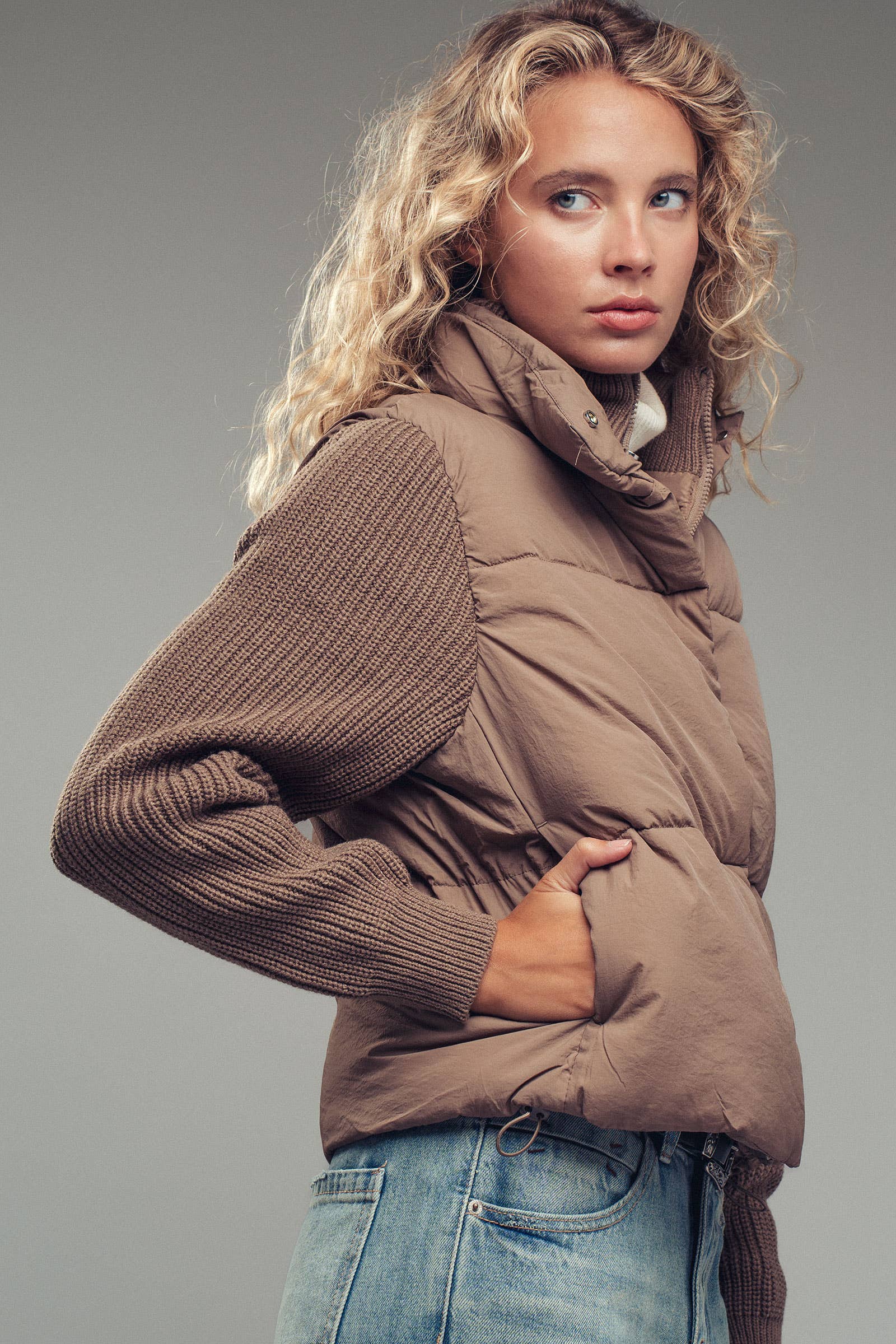 Sweater Knit Sleeves Padded Jacket