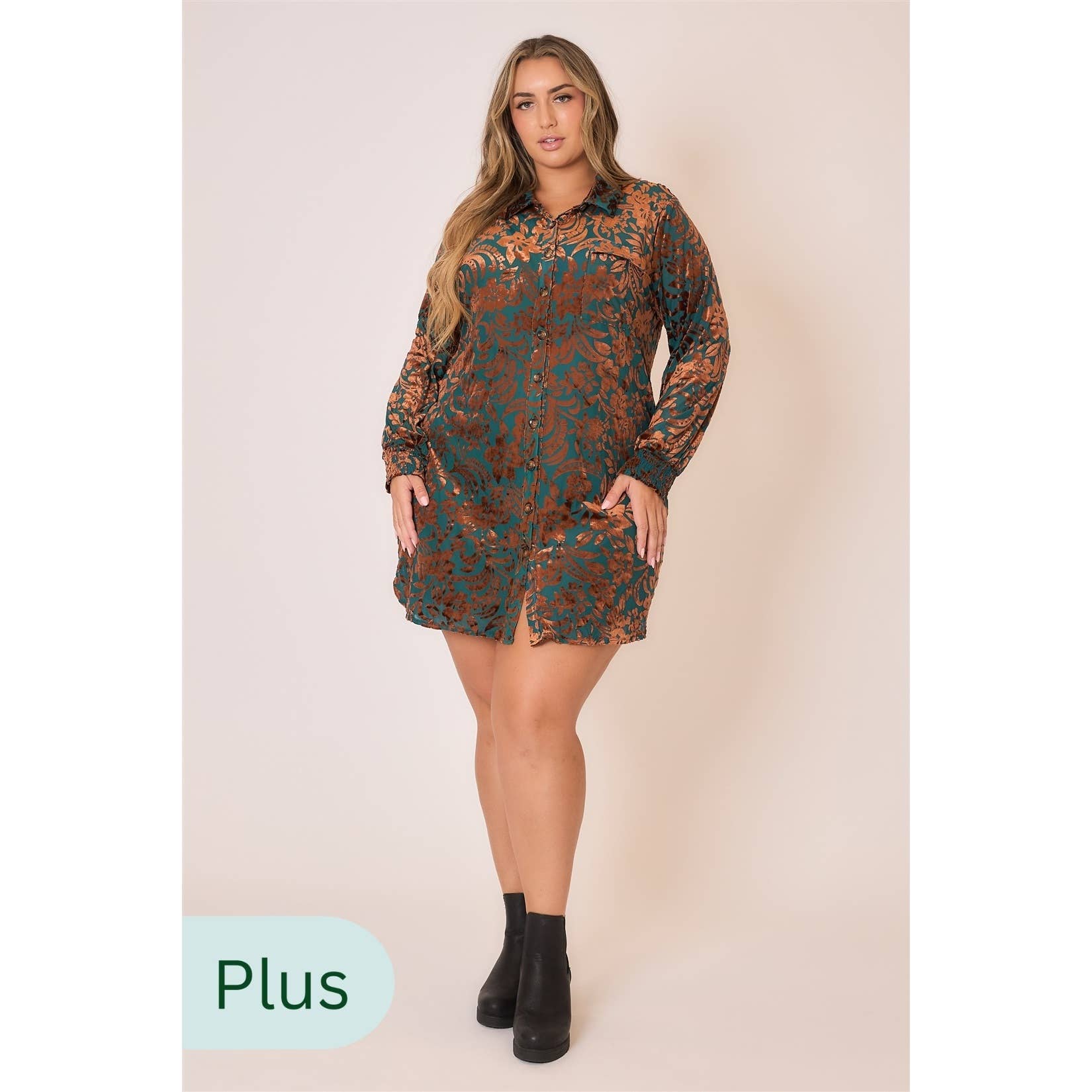 Floral Burnout Velvet Long Sleeve Mini Dress