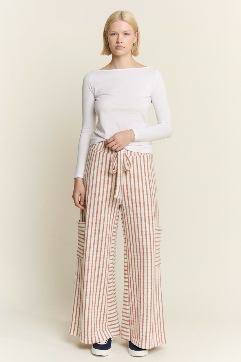 STRIPE WIDE LEG PANTS CREAM EDITION