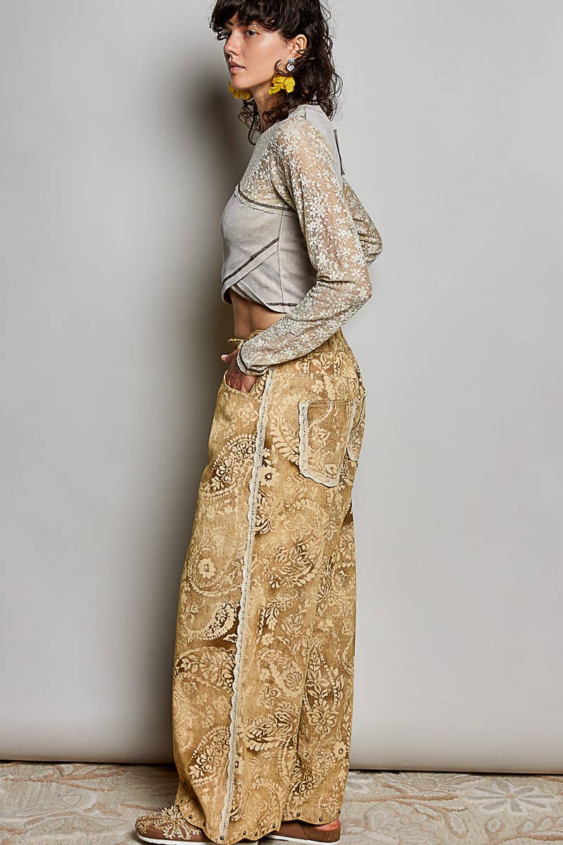 Vintage Washed Raw Edge Elastic Waist Straight Pants