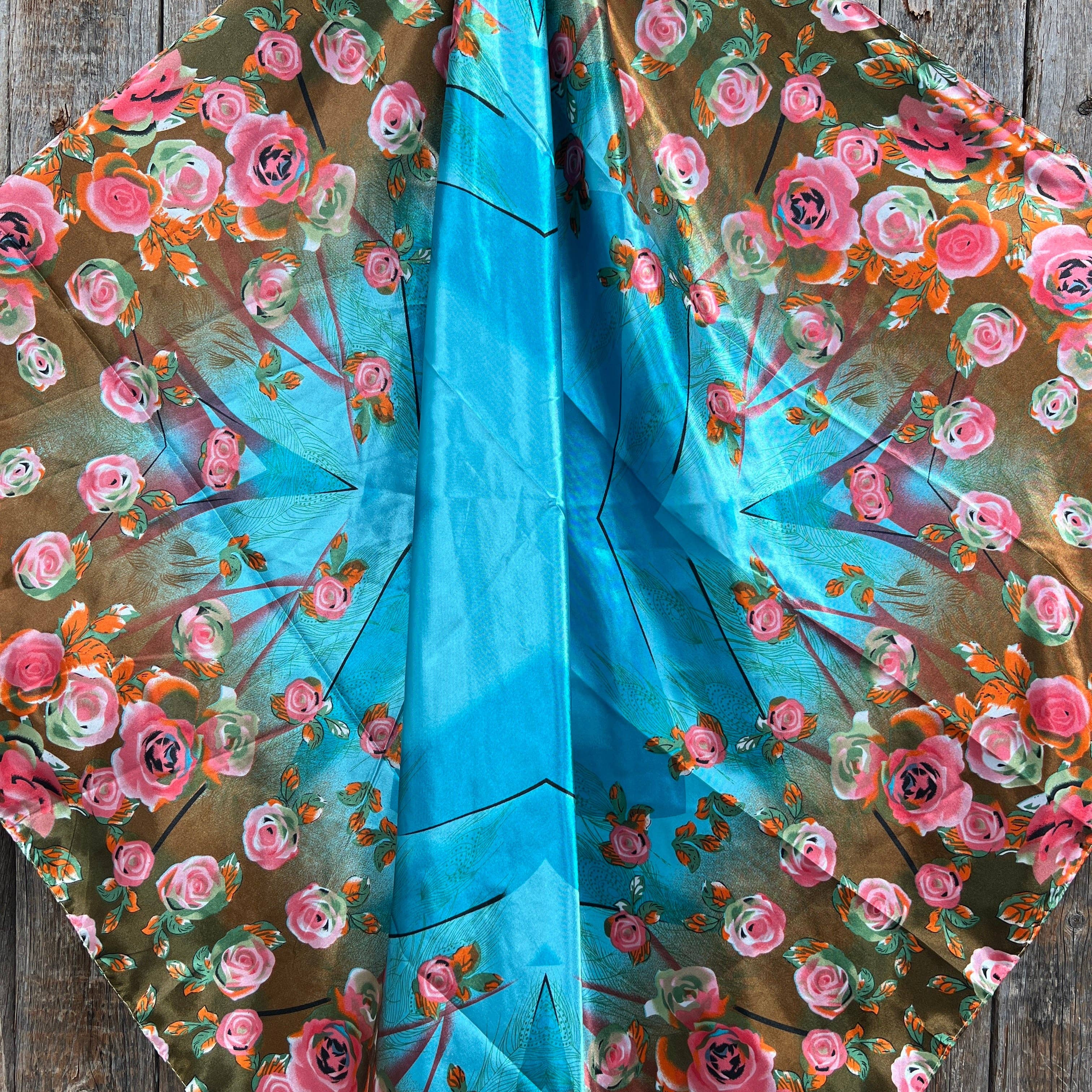 35X35"  Blue and Pink Roses Wild Rag / Scarf WR1005
