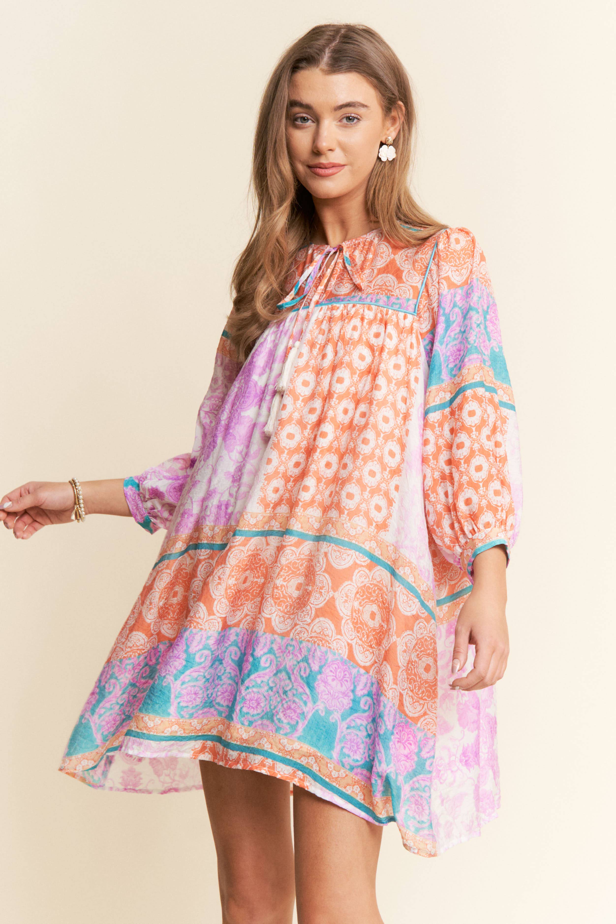 MULTI PATTERN TUNIC DRESS